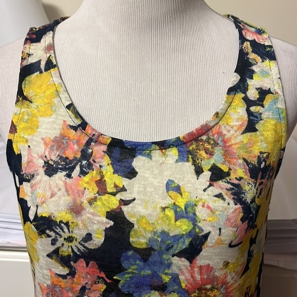 Princess Vera Wang blue and yellow floral tunic length tank top w sheer bottom - Picture 2 of 11